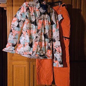 NEW SEARIPE Abstract Ski Snowboard Removable Hood Jacket + Pants 2 Pc set XL